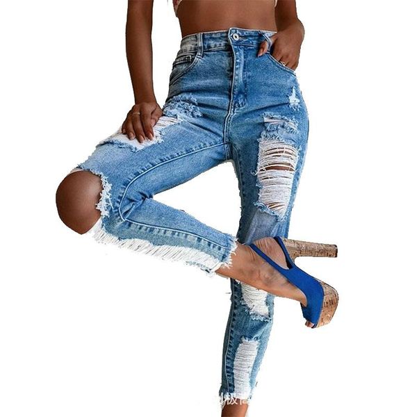 

women's jeans donsignet women 2021 autumn ripped for fashion blue denim pants trend streetwear hole