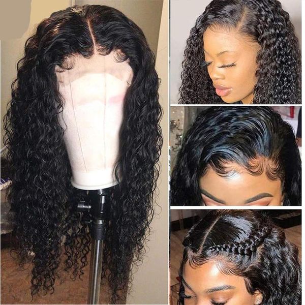 

brazilian jerry curly human hair wig preplucked 13*4 lace front wigs with baby hd, Black;brown