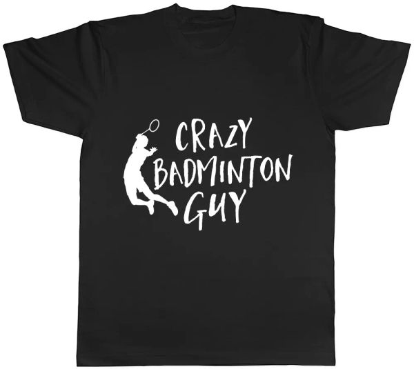 

crazy badminton guy mens t-shirt, White;black