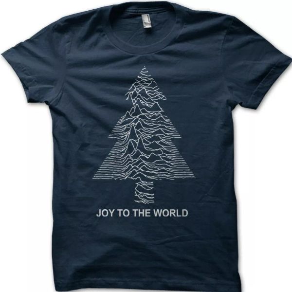 

joy to the world christmas tree gift pulsar division printed t-shirt 9194, White;black