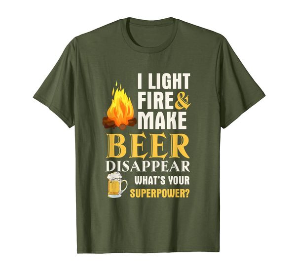 

funny camping t-shirt i light fires make beer disappear tees, White;black