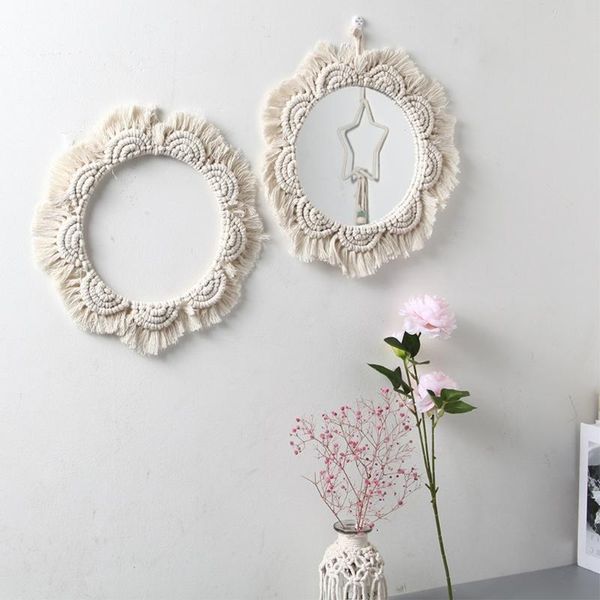 

mirrors nordic ins round lace mirror artistic bohemian hand-woven cotton rope decoration 2xpe