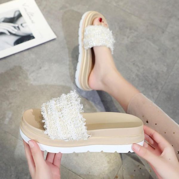 

slippers shoes woman indoor zapatos de mujer women's fashion platform wedge slide high heel sandals, Black