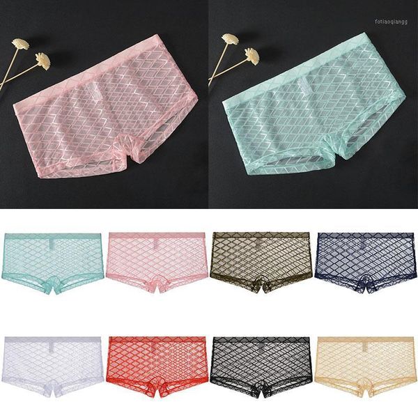 

underpants 2021 summer mesh men underwear seamless transparent boxer shorts ultra thin sheer breathable male, Black;white