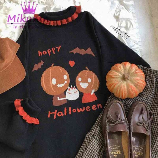 

women's sweaters vintage pumpkin sweater for harajuku girls, gothic, halloween and party sleeve x6e9, White;black
