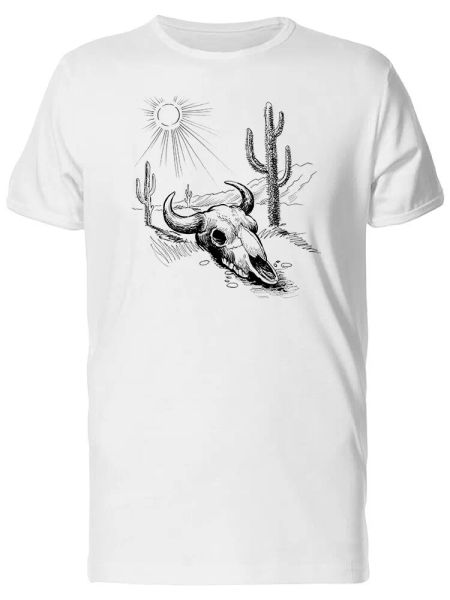 

skull in the desert, sketch men's tee -image by shutterstock, White;black