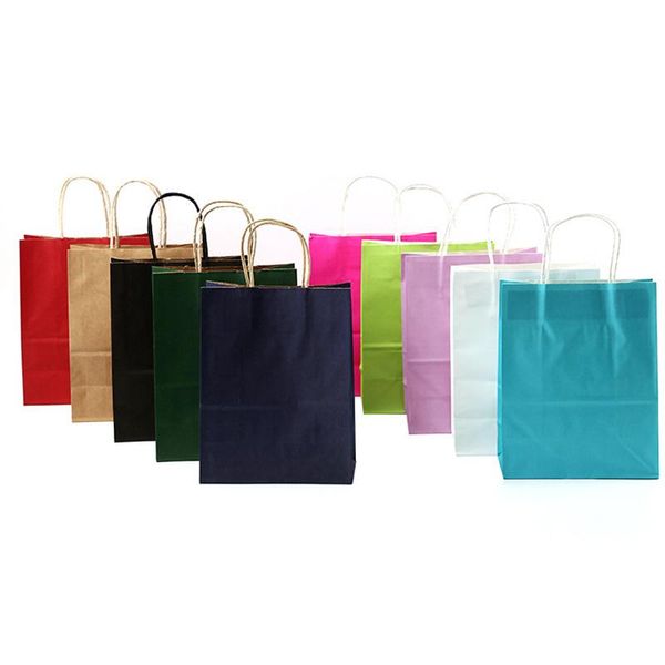 Embrulho de presente 10/20/50pcs lot color kraft paper saco com alças festival roupas de alta qualidade casamentos de casamento sacolas de compras