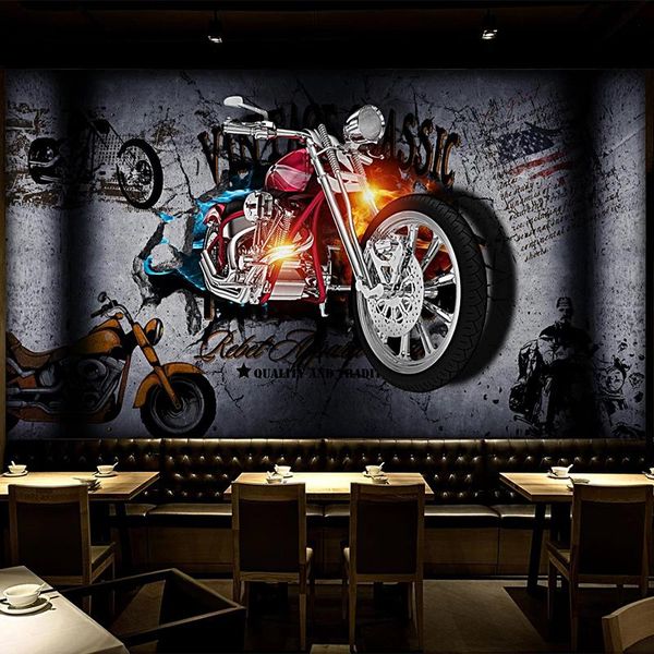 

wallpapers custom 3d wallpaper retro motorcycle broken wall brick murals personality bar ktv background papers vintage papel de parede