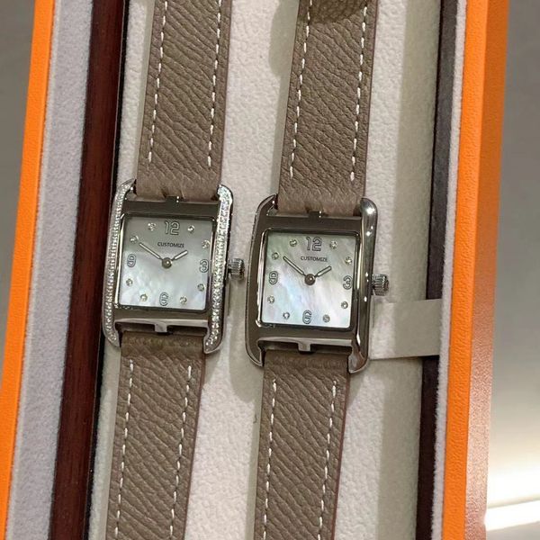 23mm Echtlederuhr NANTUCKET Quadratische Diamantlünette Perlmuttschale Armbanduhr Zeichen Logo Damen Digitale Damenuhren