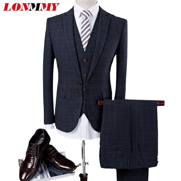 

men's suits & blazers lonmmy plaid blazer mens with pants casual men jacket tuxedos slim fit blue black dark gray, White;black