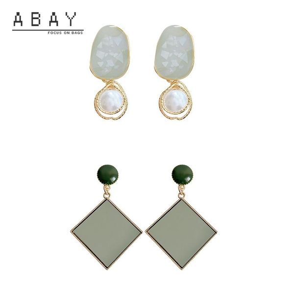 

stud s925 silver needle square acrylic earrings selling drop glaze round piece color pearl temperament elegant ear pendant, Golden;silver