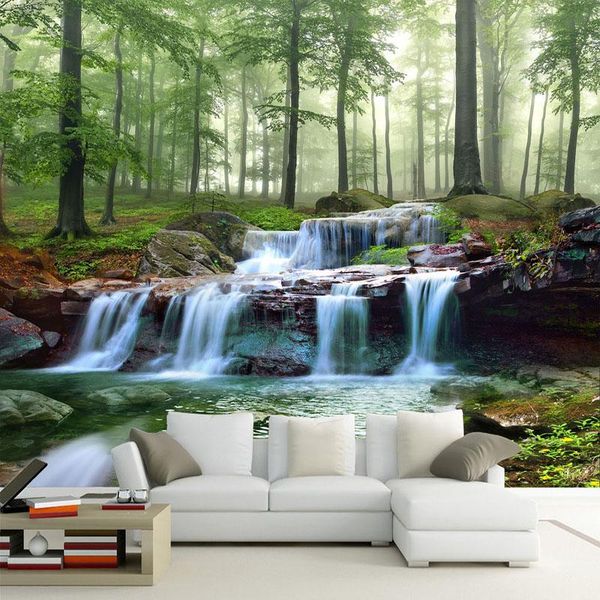

wallpapers dropship custom 3d mural wallpaper modern waterfalls forest scenery wall painting tv sofa background decor papel murals