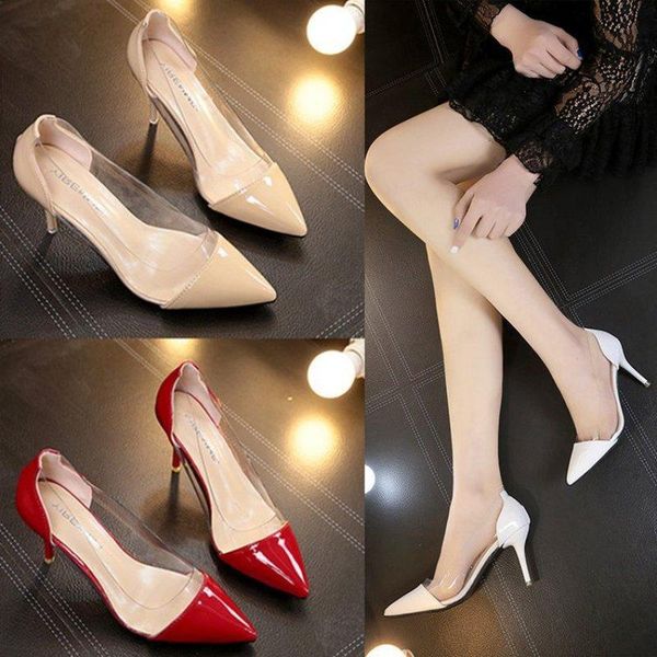 

dress shoes autumn high heels women fashion pointed toe pvc black white red woman pumps 8cm stilettos heel office lady