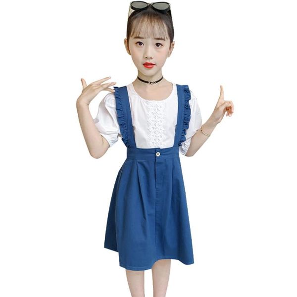 

clothes for girls lace tshirt + jumpsuit tracksuits ruffles kids summer children's girl 6 8 10 1 clothing sets, White