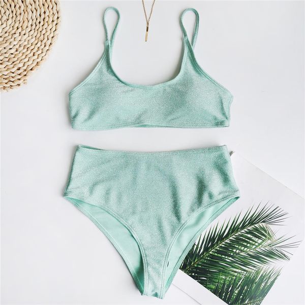 

female swimsuit high waist bikini 2021 women swimwear two-pieces bikini set glitter sparkling bather bathing suit swim k2296