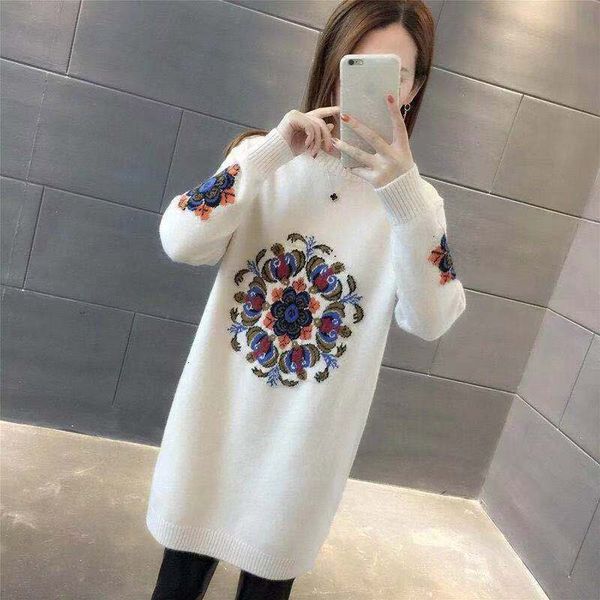 

women's sweaters long female autumn/winter crewneck dressed in knitted or crocheted gown with a turtleneck xfy6, White;black