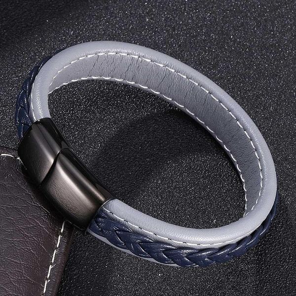 

charm bracelets for men gray blue leather braided bracelet bangles 3 colors magnetic buckle male wrist band jewelry gifts 0011, Golden;silver