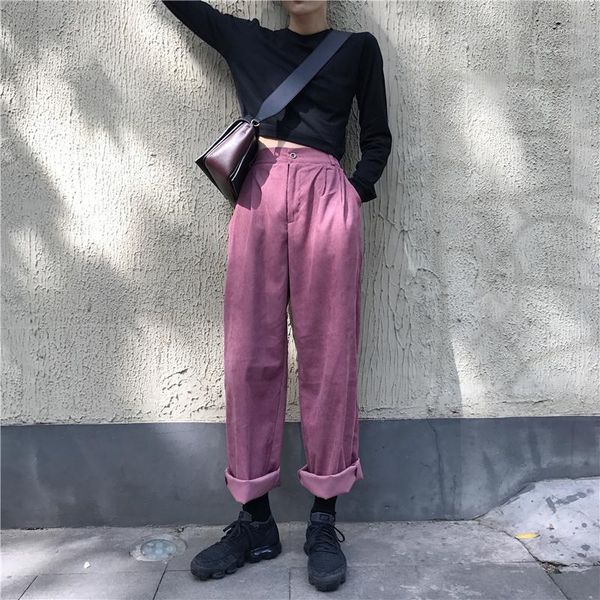 

loose women pants casual vintage curl corduroy wide leg women's & capris, Black;white
