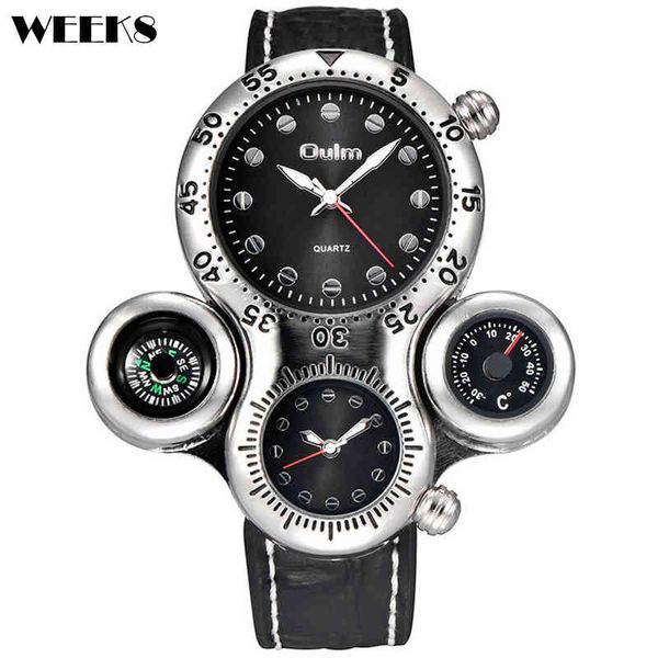 Уникальный стиль два часовых пояса часы декоративные компас мужские спорты военные часы случайные кварцевые мужские мальчики наручные часы