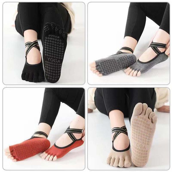 

socks spring and summer backless dew finger antiskid five women's cotton sweat absorbing breathable sports toe cross belt, Black;white