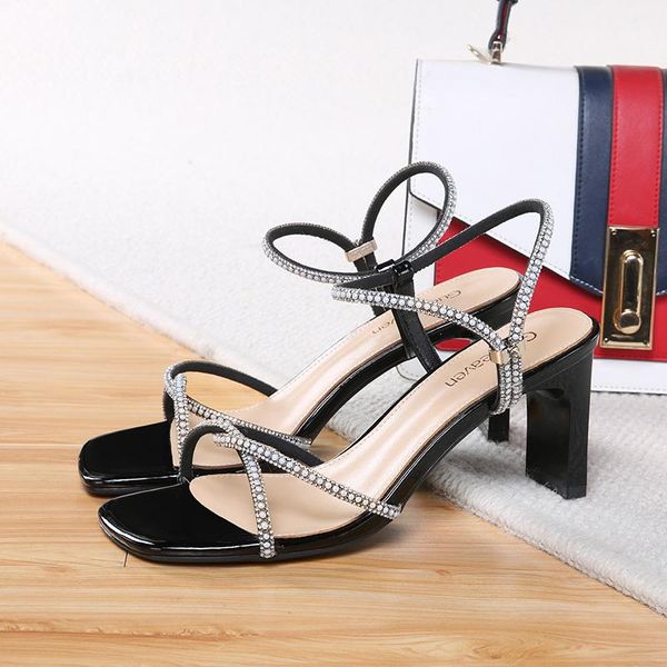 

sandals women's shoes with drill strips summer for on heels dress girl womens luxury ladies 2021 high-heeled pumps shoe fashion, Black