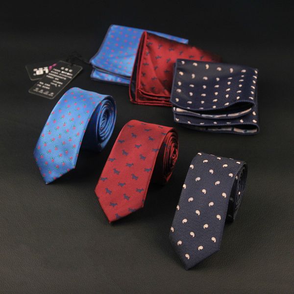 27Colors Mens Poliéster Silk Slim Gravata Gravatas 6cm e Pocket Square Handkerchiefs Conjunto de Moda Designer de Casamento 50sets / lote