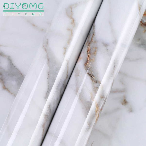 Papel de parede de mármore impermeável auto adesivo adesivos de parede PVC cozinha Abinet Contato Papel Banheiro Adesivos de Parede Decoração 210705