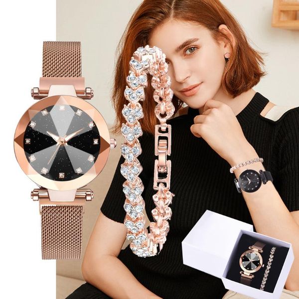 

wristwatches women watches bayan kol saati fashion rose gold luxury bracelet multi-edge dial women's quartz watch gift set, Slivery;brown
