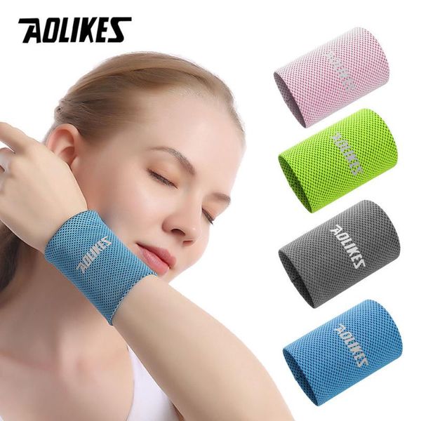 

wrist support aolikes brace breathable ice cooling tennis wristband wrap sport sweatband for gym yoga volleyball hand sweat band, Black;red