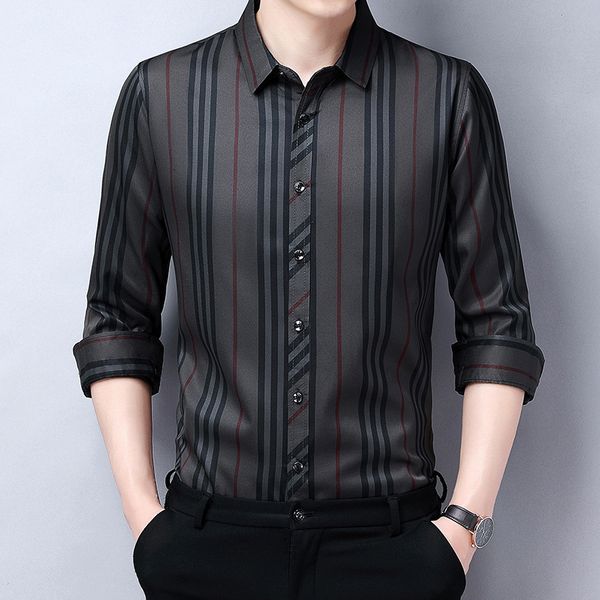 

2021 spring and autumn thin long sleeve middle-aged stripe lapel shirt busins men's wear, Black