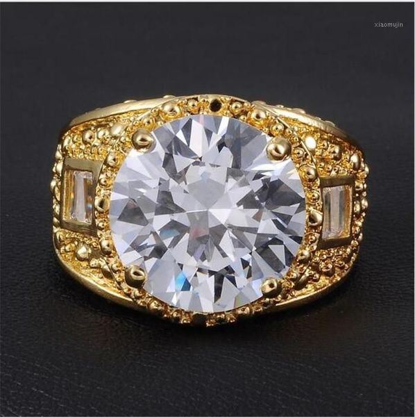 Anéis de cluster Vintage Dubai Homens 10k Gold 15ct Grande Branco Safira CZ Garra Anel para Homens Luxo Jóias De Casamento Tamanho 8/9/10/11/12