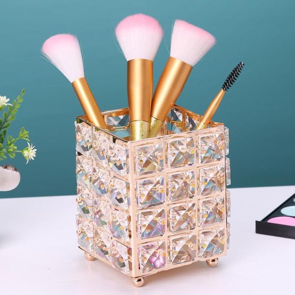 

european style makeup brush storage box crystal jewelry cosmetics organizer fashion women cosmetic bucket boxes & bins