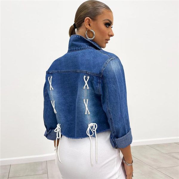 

women's jackets streetwear lace up denim jacket women long sleeve jean casual ladies fashion autumn short bomber coat solid outwear, Black;brown