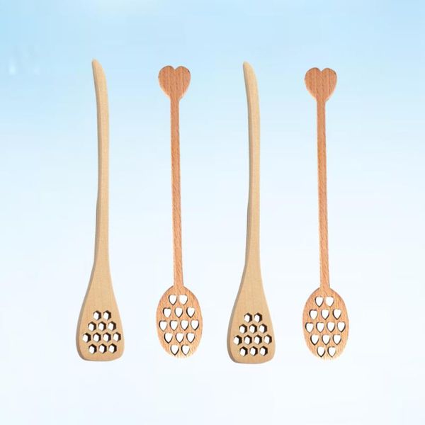 

spoons 4pcs wooden heart-shaped and drop-shaped honey stirring spoon honeycomb hollow carving mixing stick