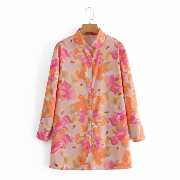 

elegant women floral print dress fashion ladies turn down collar vestidos streetwear female chic mini shirt-dresses 210430, Black;gray