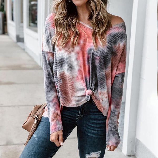 

women casual knitted sweaters autumn tie dye print knitwear v neck jumpers fashion tricot pullovers thin sweater women's, White;black