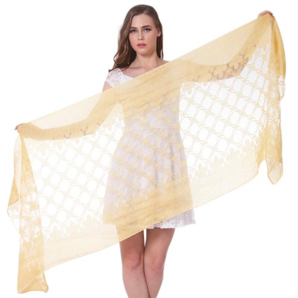 

scarves fashion silk scarf shawl spring summer wrap autumn winter hijab stole foulard soft floral transparent yellow gold, Blue;gray