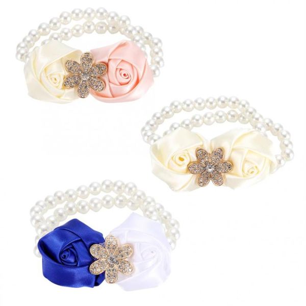 

artificial flowers for wedding 2pcs beautiful hand flower bridesmaid wrist corsage decorations pearl satin decorative & wreaths