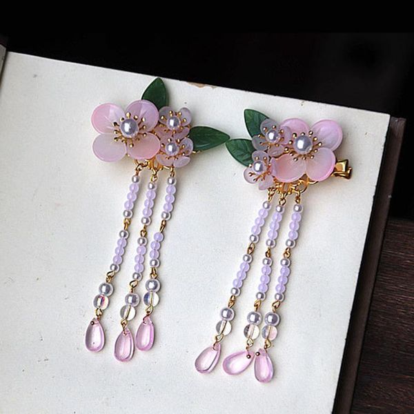 

hair clips & barrettes pink cherry tassel hairpin xianqi girl hanfu traditional headdress handmade, Golden;silver