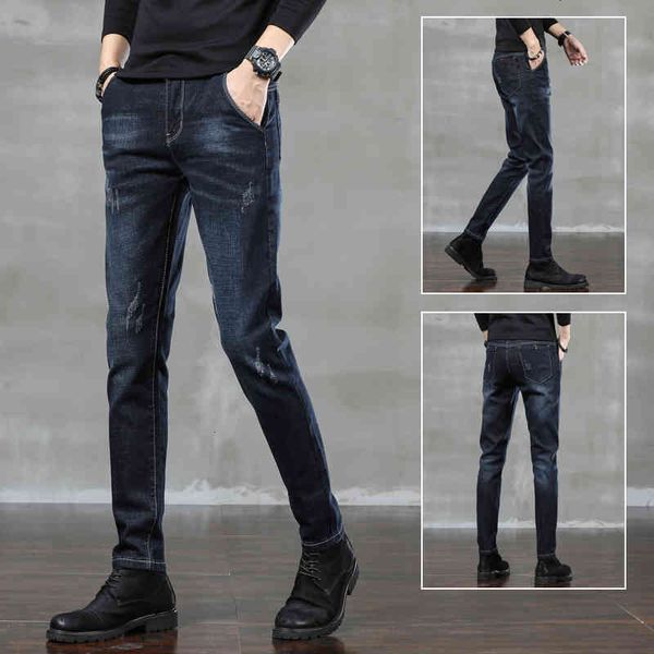 

men's jeans jeans brand slim fit ny denim designer elastic straight stretch trousers for men size iwx5, Blue