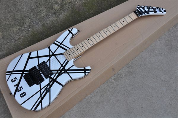 Big Headstock Kra Eddie Van Halen 5150 Branco Vermelho Guitarra Elétrica Preto Listra Floyd Rosa Tremolo Bloqueio Nut Neck Decopla Fábrica Fábrica Custom Shop