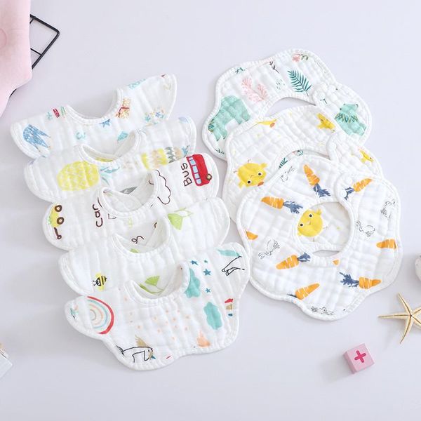 

hair accessories baby bibs 360 degree rotation 8 layers gauze muslin kids bib born animals burp cloth toddler soft saliva towel infant stuff, Slivery;white