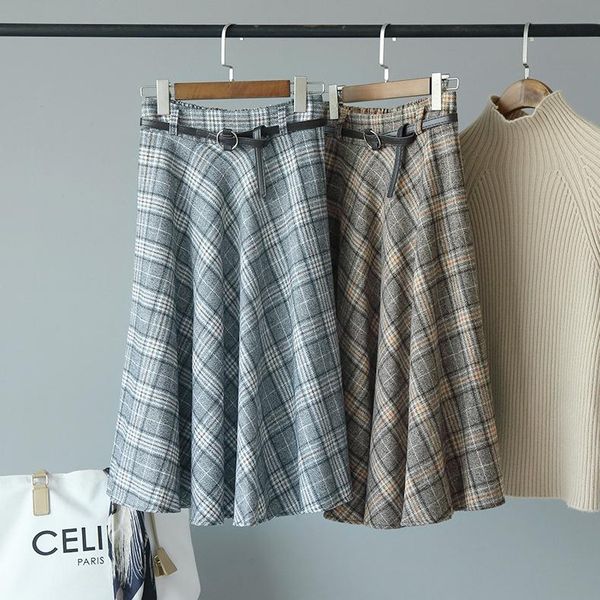 

skirts mooirue women vintage midi with sashes a line casual streetwear korean style bottom high waist plaid skirt, Black
