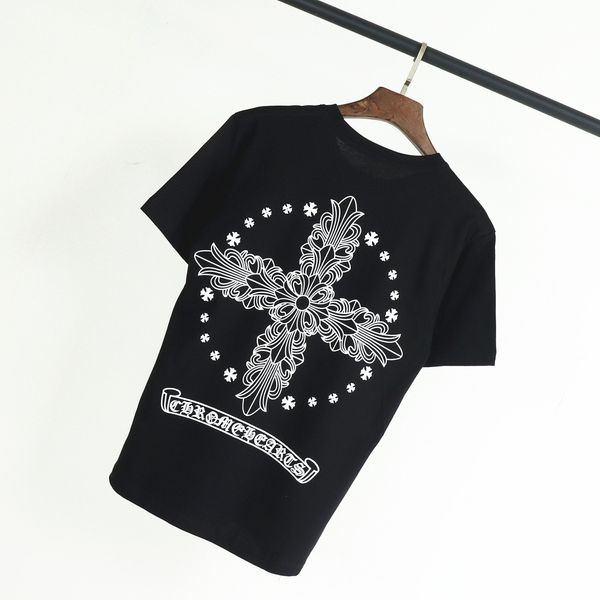 

fashion brand ch classic horseshoe cross back printed cotton short sleeve men's t-shirt couple bottom shirt, White