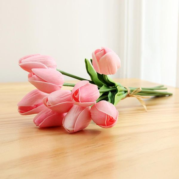 

bouquet tulips artificial flowers pink gold white pu real touch for home garden decoration fake latex wedding use decorative & wreaths