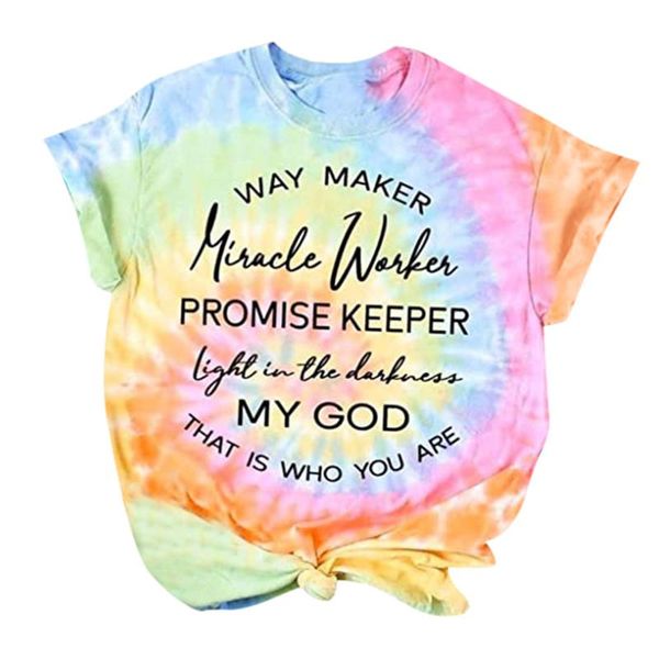 

women's t-shirt design summer fashion women letter tie-dye printed fun tees o neck short sleeve causal cute t-shirts, White