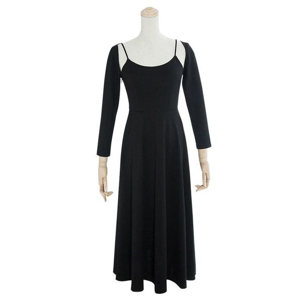 

casual dresses women one piece outfit black sling straps bare shoulder long sleeve empire midi dress year party, Black;gray