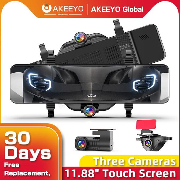 

aky-v360st 11.88 inches car dvr touch screen three cameras rearview mirror dash cam 1920p gps sony sensor video recorder dvrs