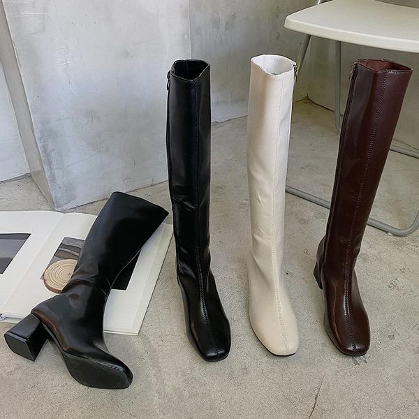 

boots fashion woman low heels booties round toe ladies boots-women punk rubber high heel thigh 2021, Black