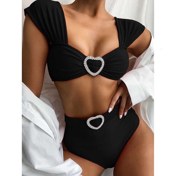 

women's swimwear black heart bikinis women halter swimsuit bikini set high waist summer bather beach bathing suit maillot de, White;black